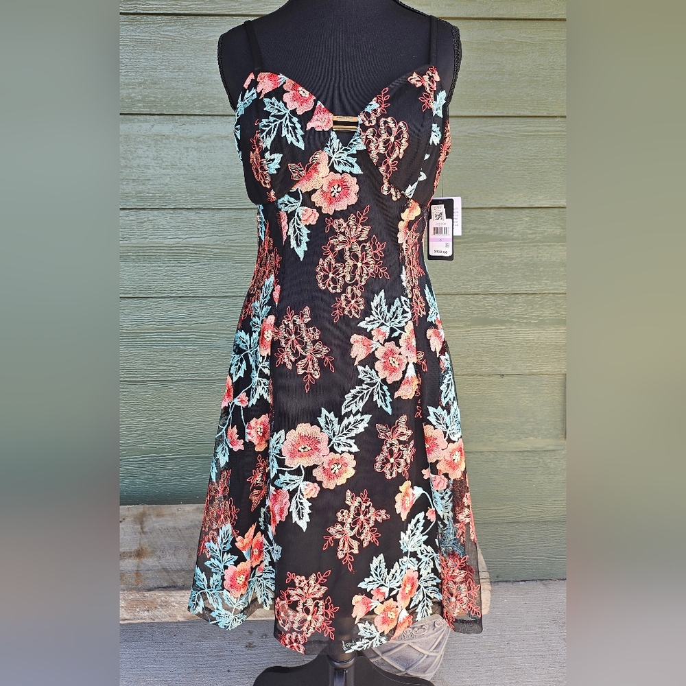 Guess Black Dress with Pink and Green Floral Design
